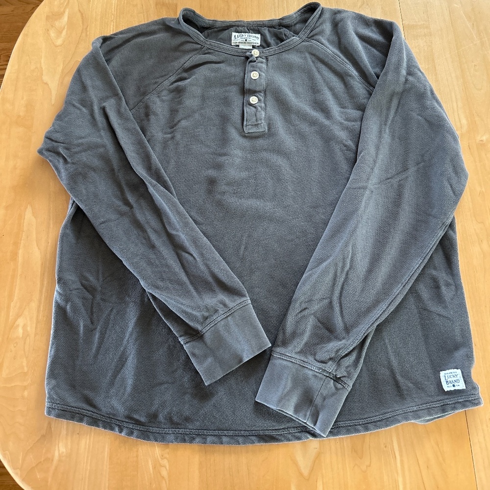 Lucky Brand Men's Long Sleeve Henley in Charcoal Gray